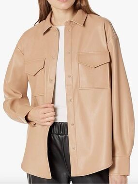 Amazon Faux Leather Button-Down Shirt Jacket in Camel